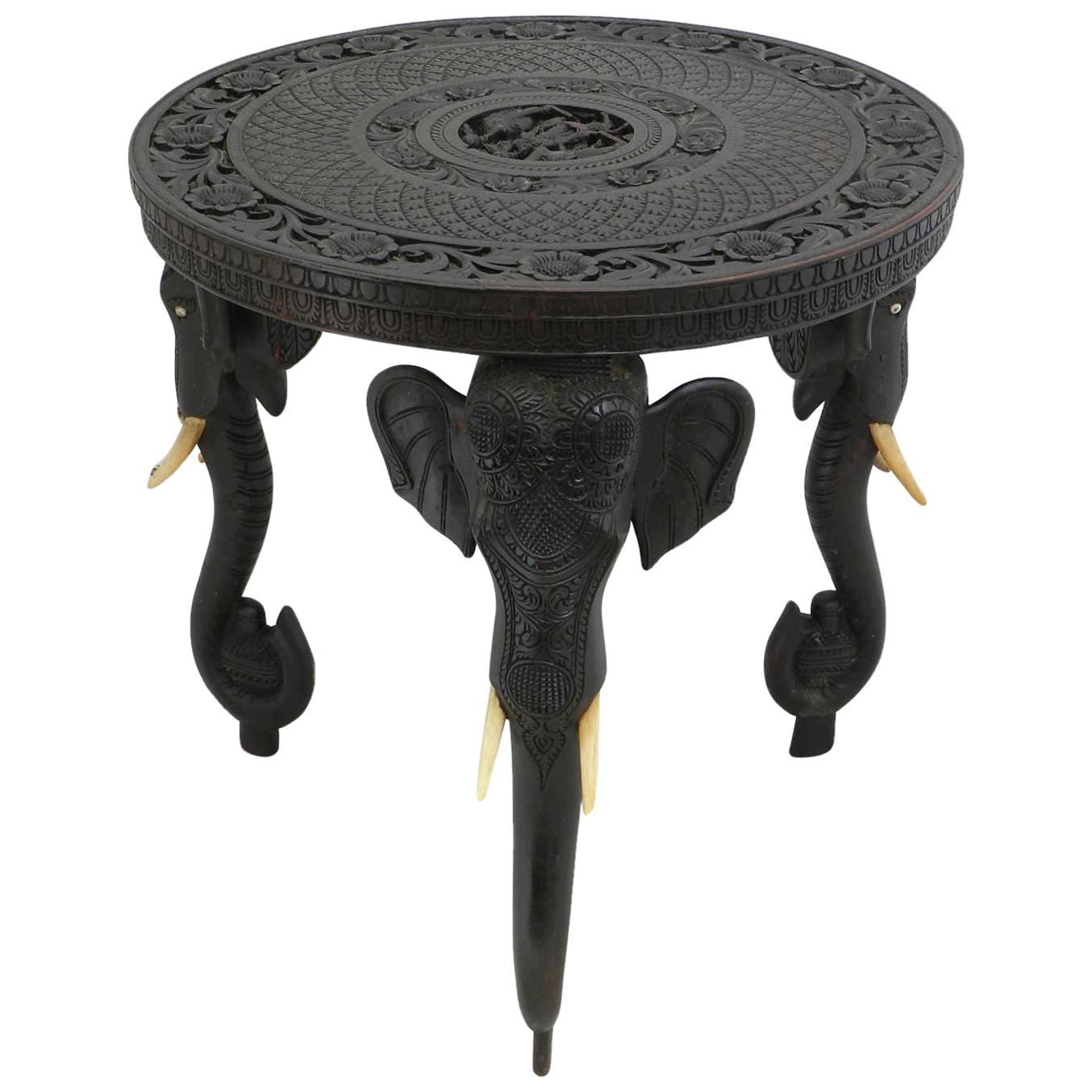 19th Century Anglo Indian Side Table with Elephant Head Legs