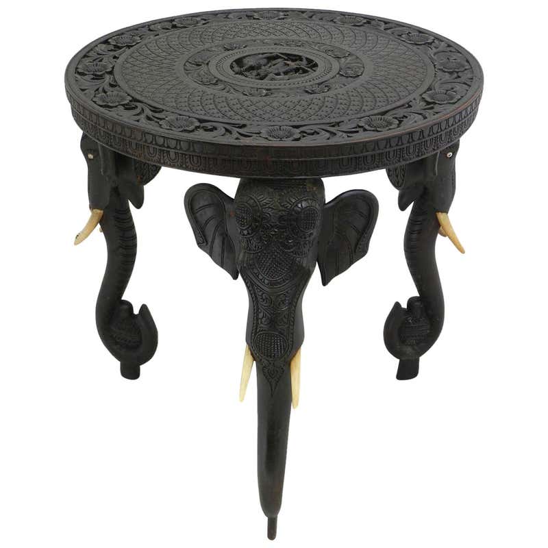 Anglo-Indian Elephant Base Side Table with Bone Inlay at 1stDibs
