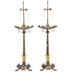 Antique Pair of Regency Patinated Bronze and Ormolu Candelabra Lamps