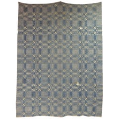 Vintage Americana Style Blue and White Woven Coverlet