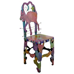 Contemporary Modern Hand Painted Metal Art Side Accent Chair Cat Star Moon 1990s