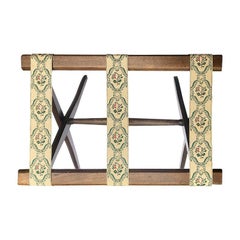 English Chintz Floral Folding Stained Wood Luggage Rack or Tray Table