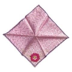 Retro Silk Hand Stitched Pink Floral Dinner Napkins or Hankies Set of 8