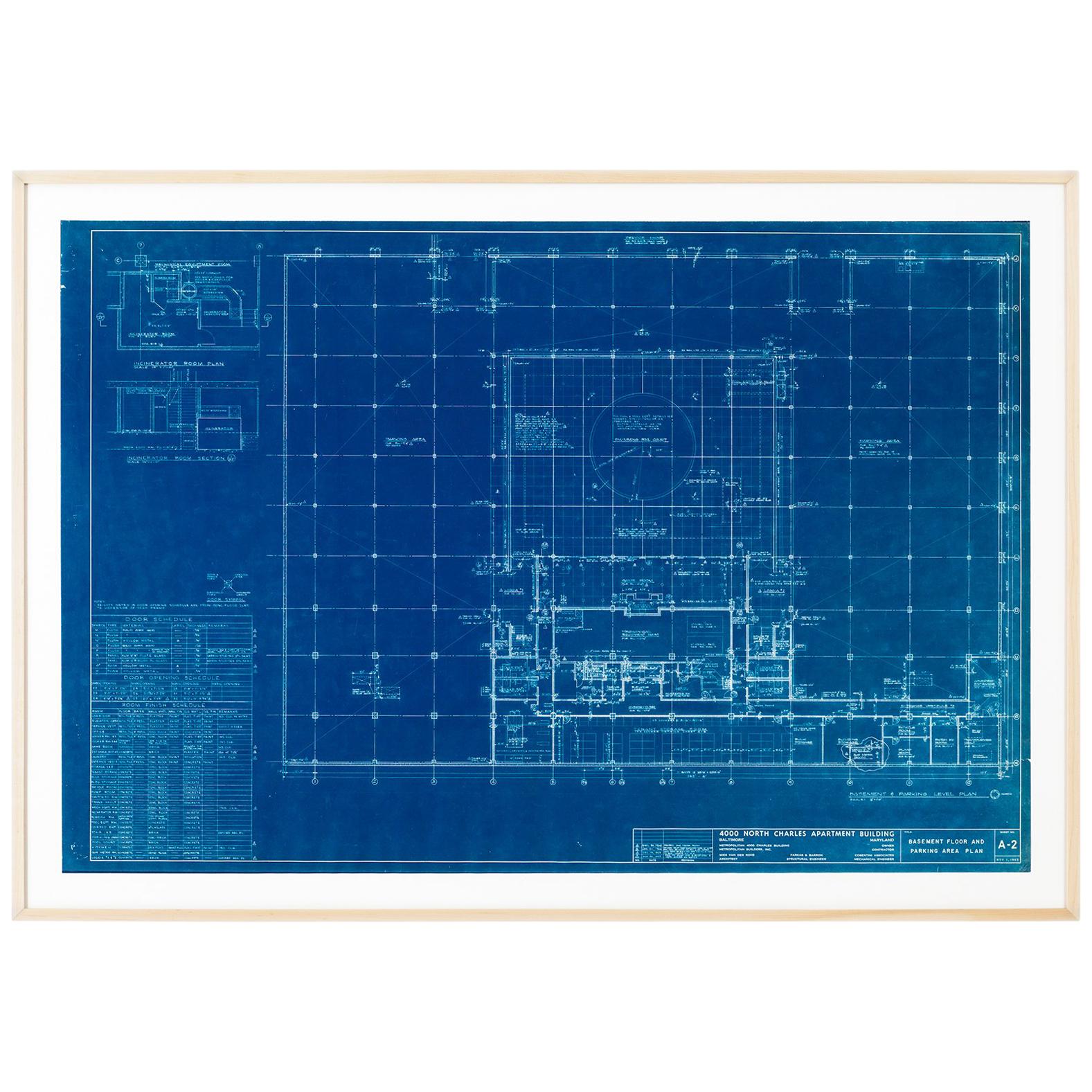 Mies van der Rohe Blueprint, 4000 N. Charles Baltimore, 1964, Lower Levels For Sale