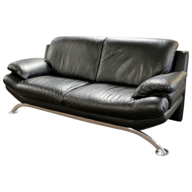 Contemporary Modern Chrome Sofa Black, Black Leather Couch With Chrome Legs