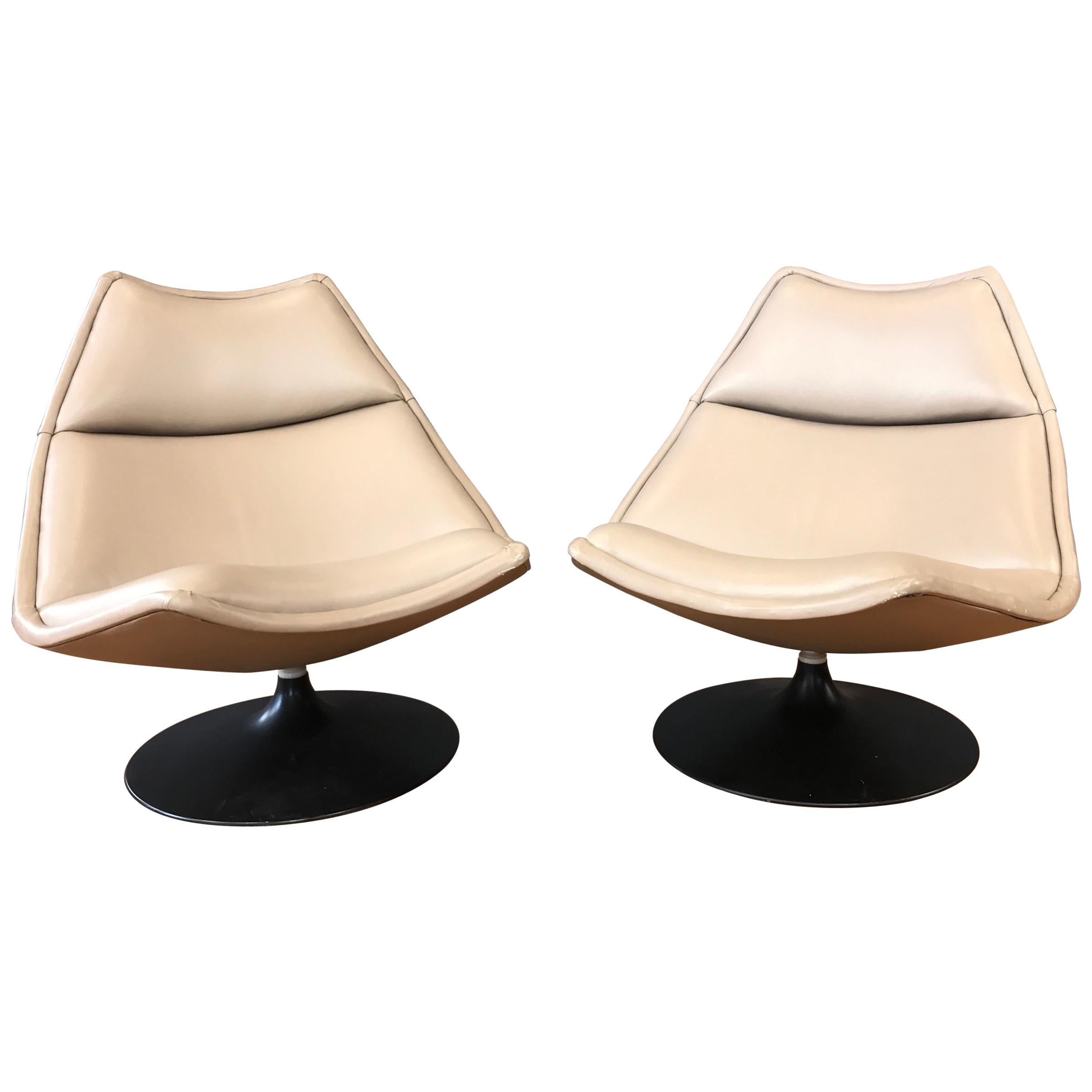Pair of Geoffrey Harcourt for Artifort F511 Leather Swivel Lounge Chairs, 1970s