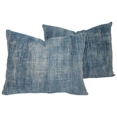 Antique Blue 19th Century Linen Pillows, Pair