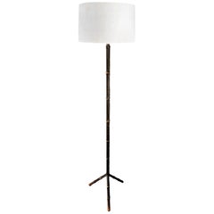 Jacques Adnet Black Leather Floor Lamp
