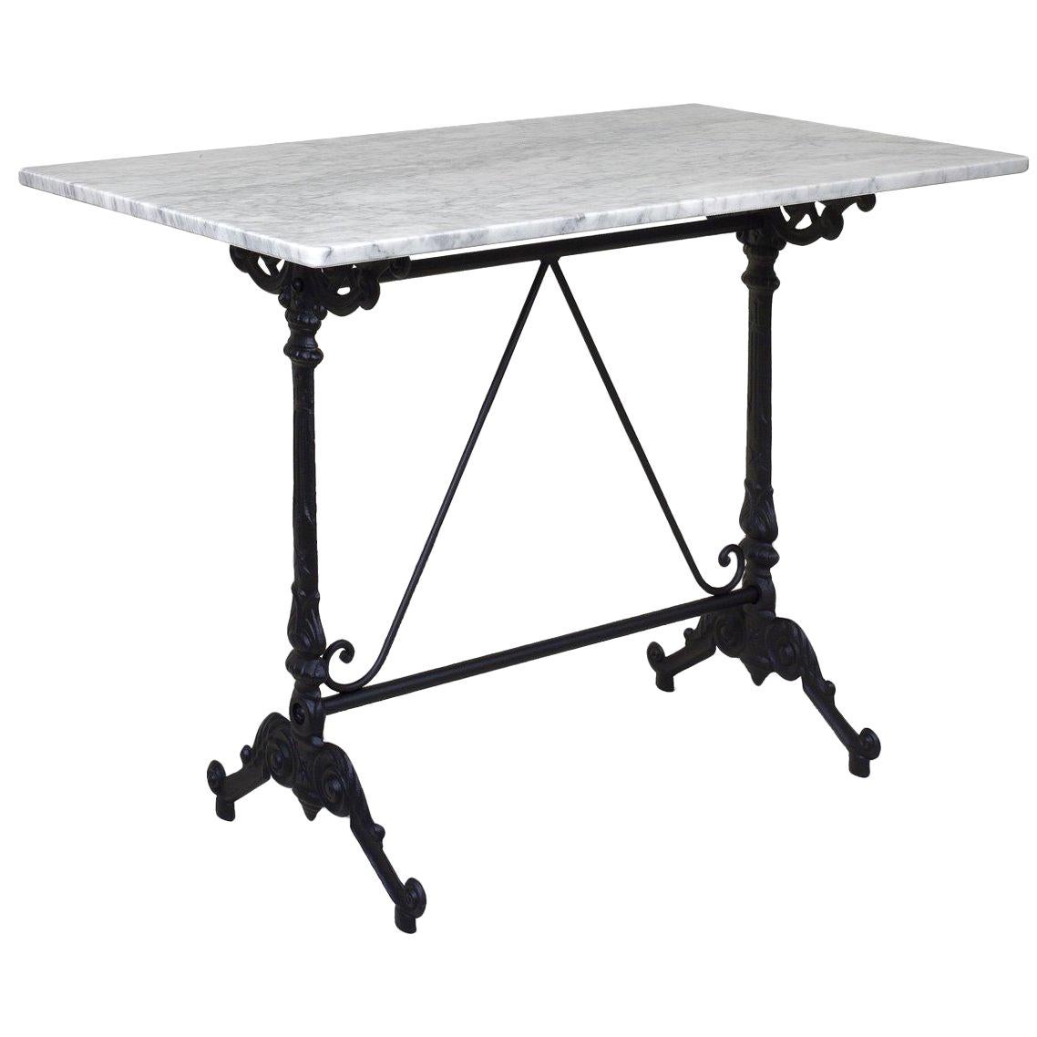 French Style Cast Iron Base with Marble Top Garden Table or Bistro Table