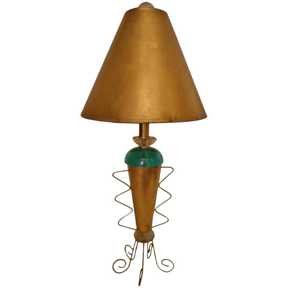 Hivo Van Teal Table Lamp In Green Lucite & Gilt Metal With Shade  For Sale