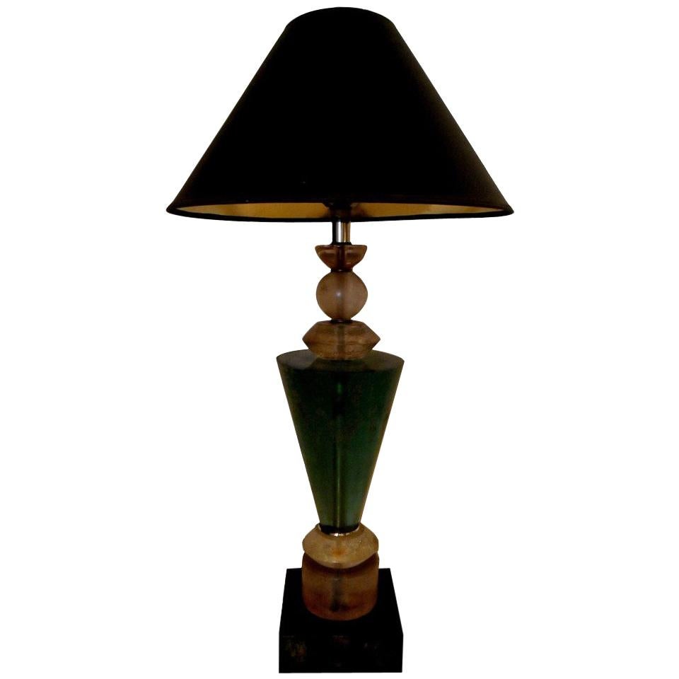 Van Teal Mid-Century Modern Green, Black & Gold Lucite Table Lamp With Shade For Sale