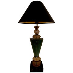 Van Teal Mid-Century Modern Green, Black & Gold Lucite Table Lamp With Shade