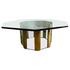 Pace Octagonal Brass & Glass Coffee Table with Glass Top