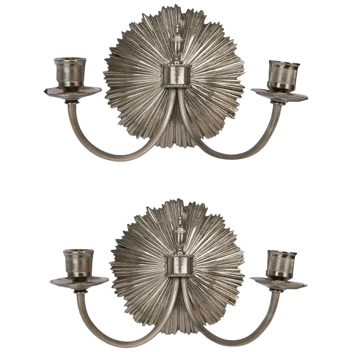 Signed Charles Pair of Silvered Bronze Sconces 2 Pairs Available, Priced by Pair For Sale
