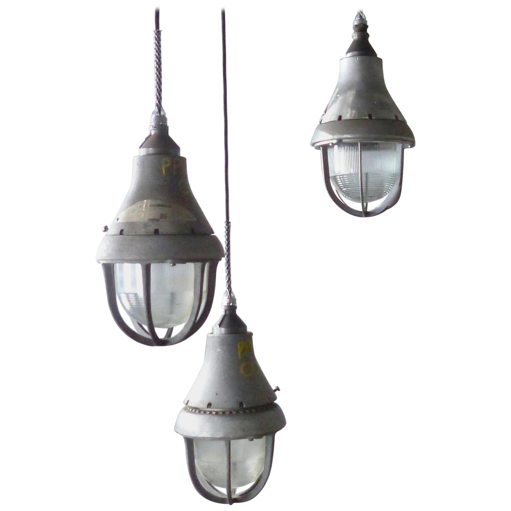1930s Crouse Hinds Caged 'Explosion Proof' Industrial Pendants