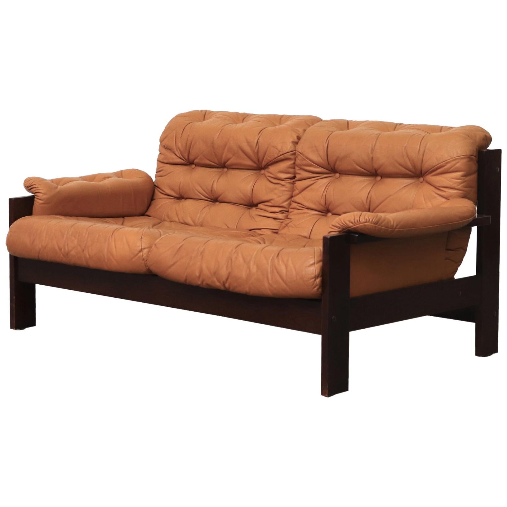 Arne Norell Inspired Butterscotch Tufted Leather Loveseat for Illums Bolighus