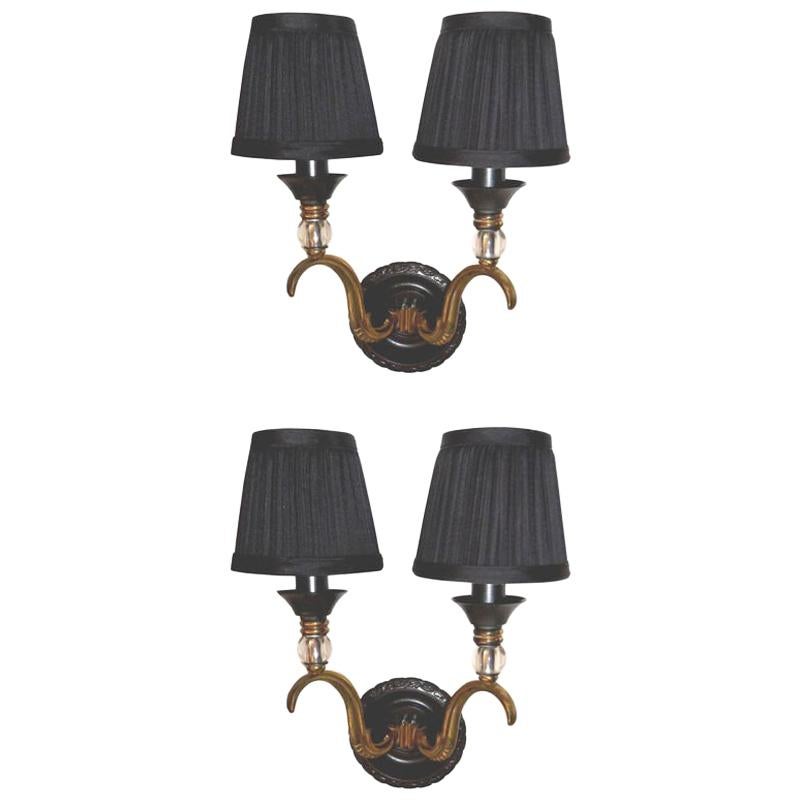 Maison Jansen French Neoclassical Brass Sconces, Wall Lights For Sale
