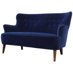 Theo Ruth Loveseat for Artifort in Navy Blue Velvet