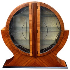 Vintage Art Deco Circular Display Vitrine Cabinet in Walnut, 1930s English
