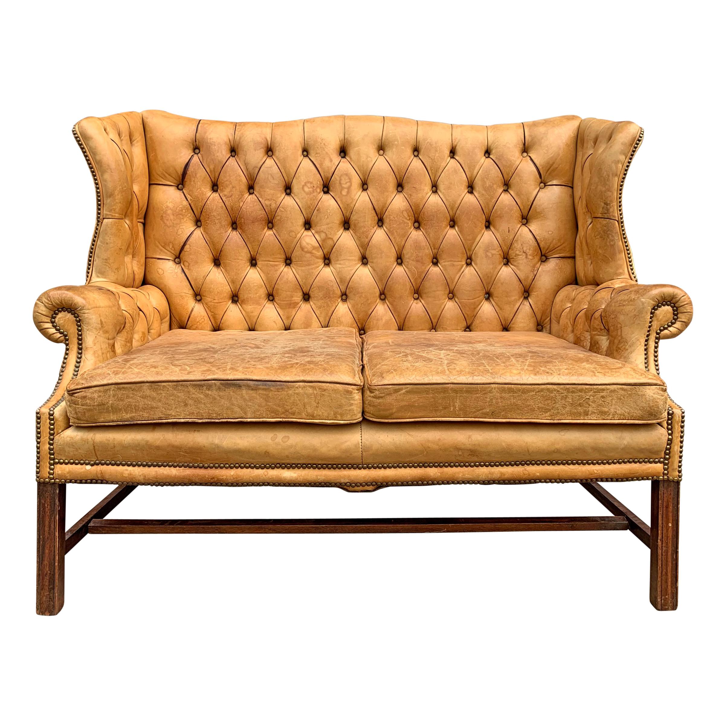 20th Century English Chippendale Style Wingback Settee