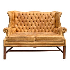 Vintage 20th Century English Chippendale Style Wingback Settee