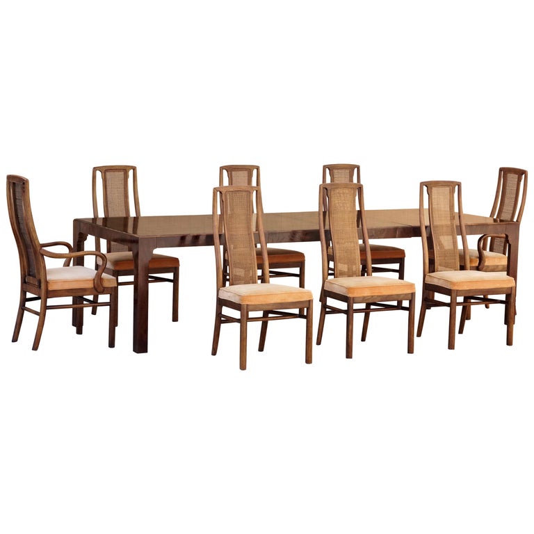 1960s Double Leaf Dining Table With Eight Chairs By Drexel