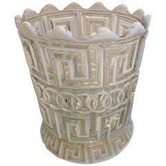 Antique White Opalescent Double Greek Key Vase