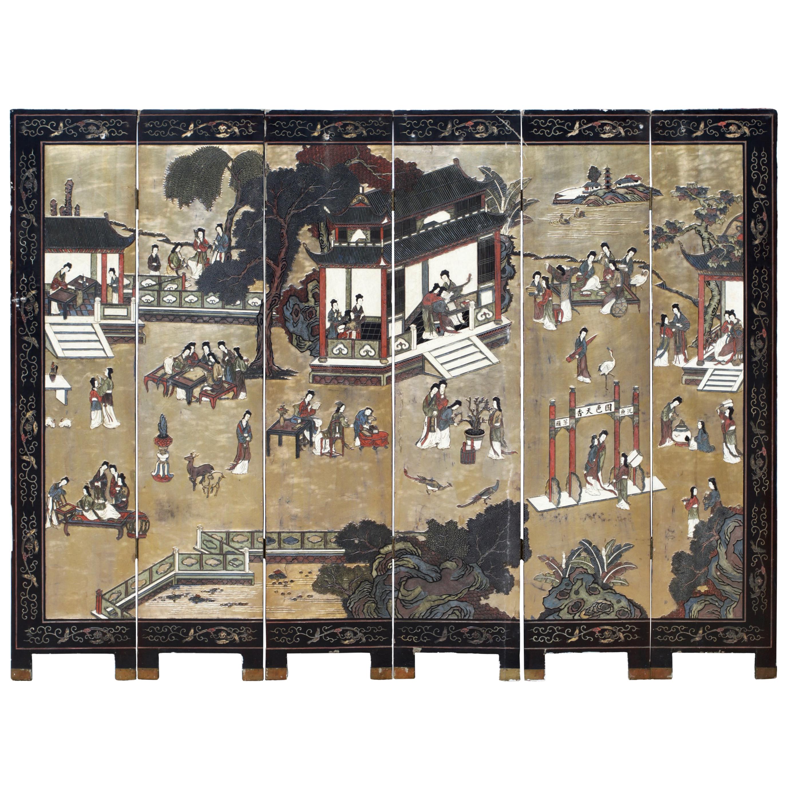 Six Panel Coromandel Chinese Dressing Screen / Room Divider