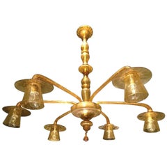 Antique Early 20th Century Italian Art Deco Murano Six-Light Chandelier in Yellow Glass
