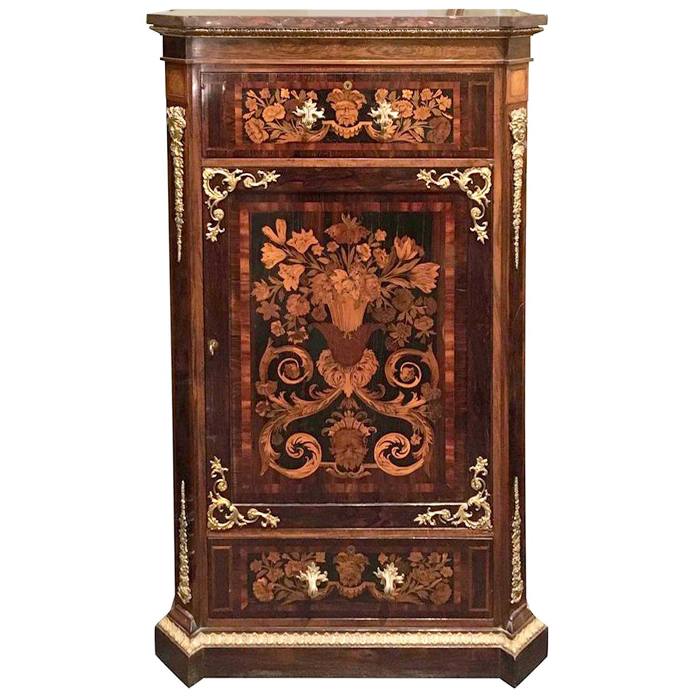 19th Century French Napoleon III Credenza in Rosewood, Palisander and Walnut For Sale