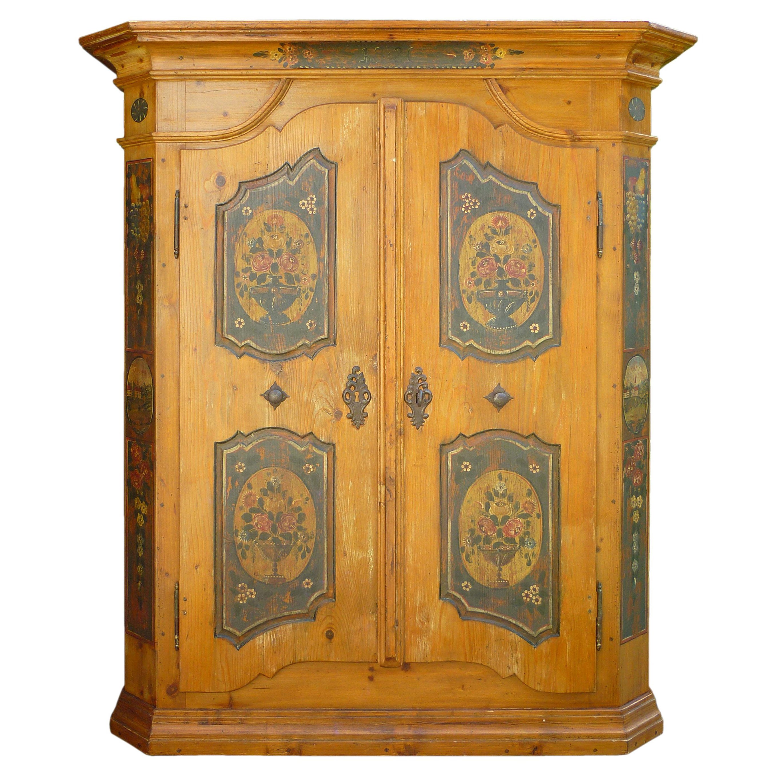 19th Century Antique Folk Painted Cabinet, 1826