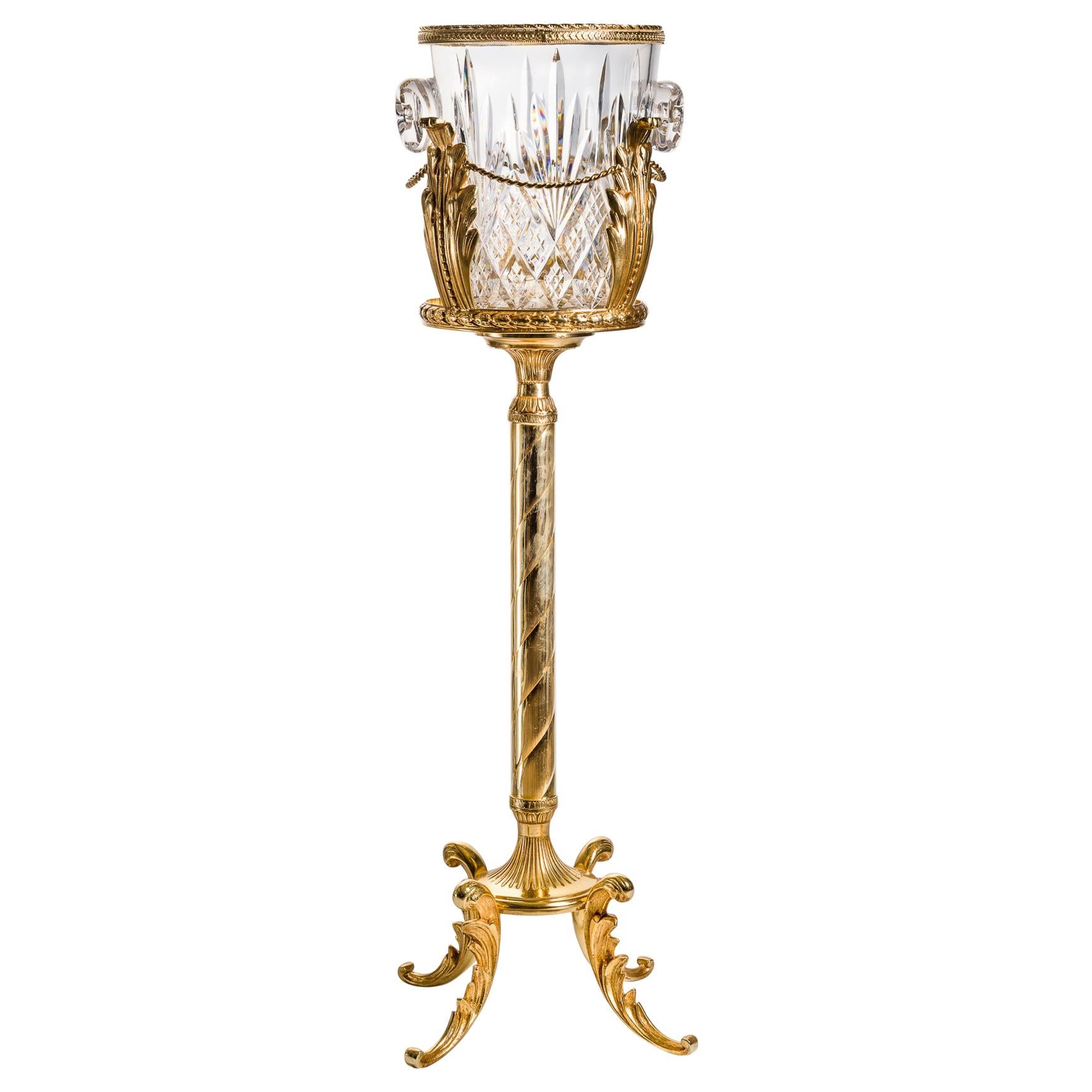 Champagne Bucket in Cristal and Bronze 22-Carats, Oriental Design For Sale