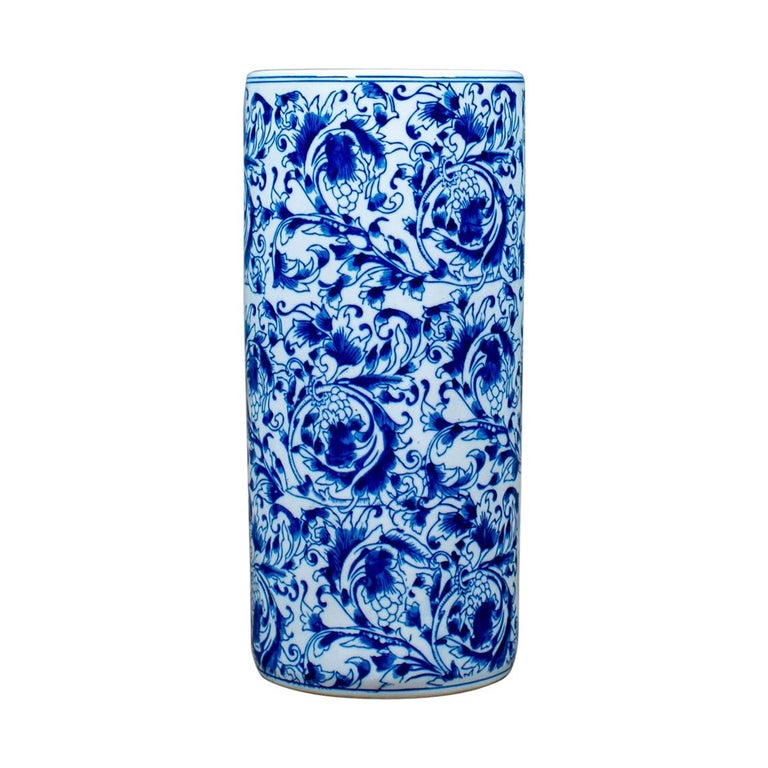 Vintage Umbrella Stand, Japanese, Blue and White, Ceramic, Stick Pot at 1stDibs