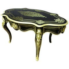 19th Century Napoleon III Period Black Wood and Gilded Brass Table