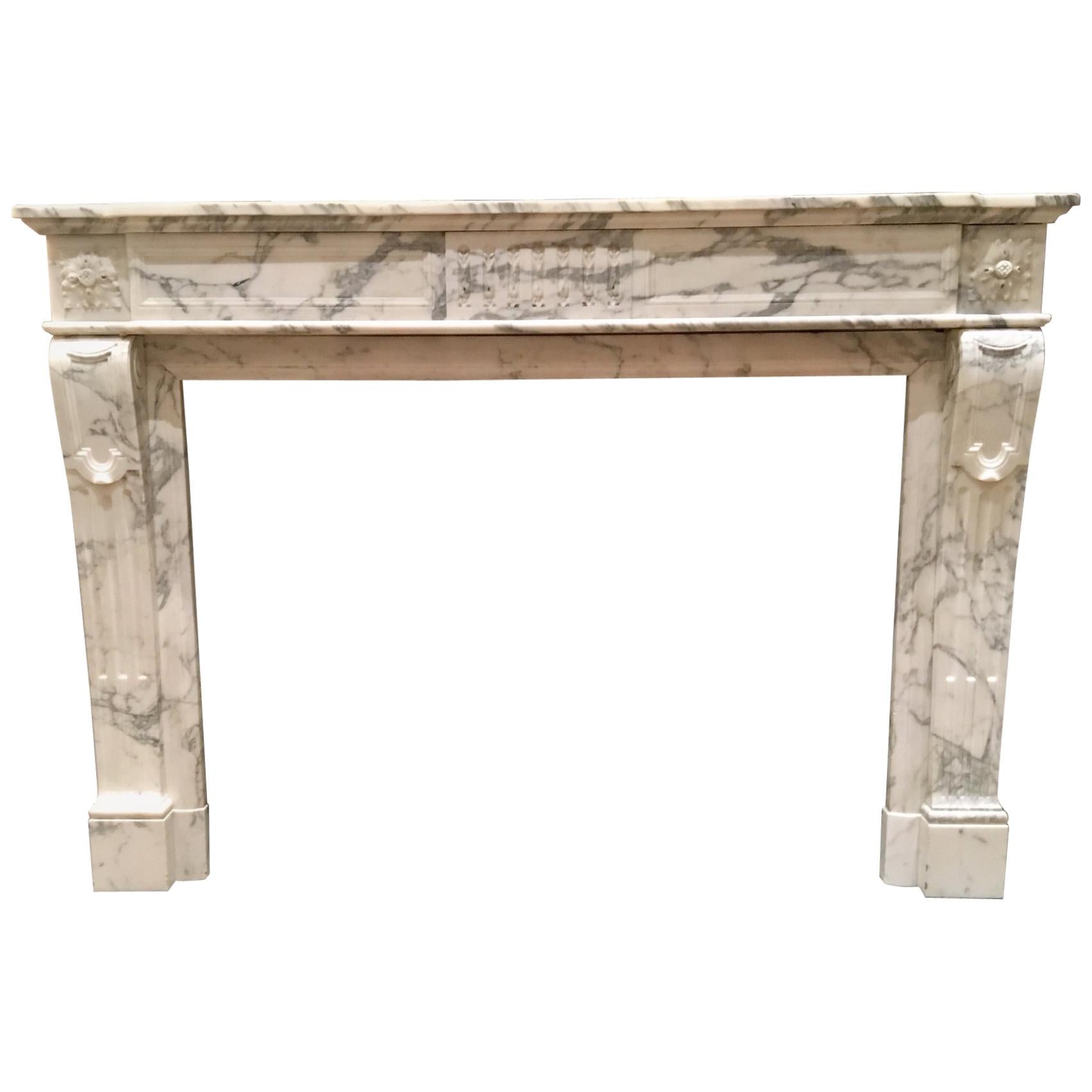 Antique Areabescato White and Grey Marble Mantle Piece