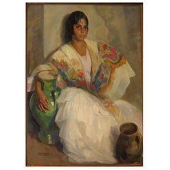 "Traveler" Gipsy Woman, Oil on Canvas, Julio Moisés Fernández de Villasante