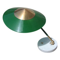 Stilux Milano Green Gold Brass Round Marble Midcentury Italian Table Lamp, 1950