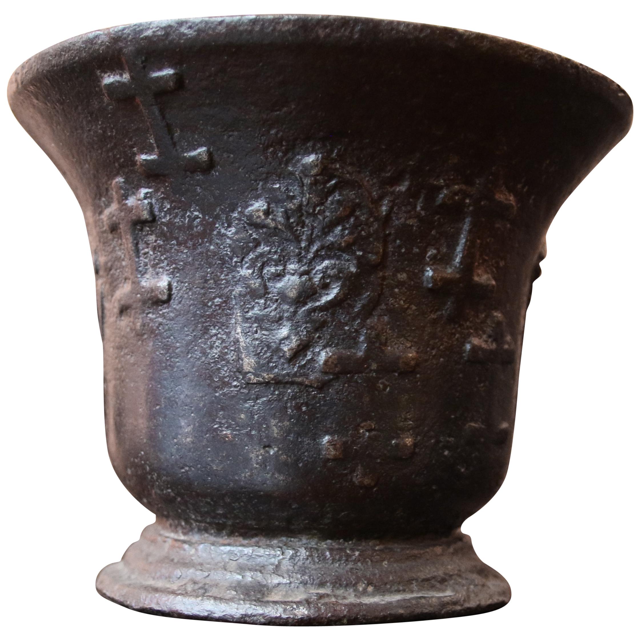 17th Century Bronze Mortar Lorraine Cross Pattern For Sale