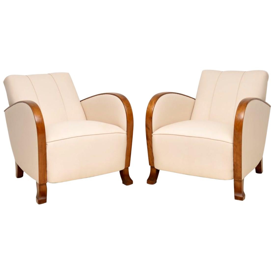 Pair of Swedish Satin Birch Art Deco Armchairs