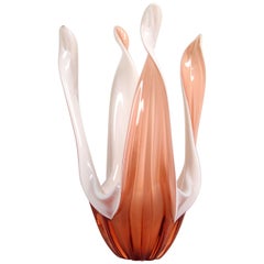 Murano Centerpiece Vase in Peach and Opal White Glass, 1960s