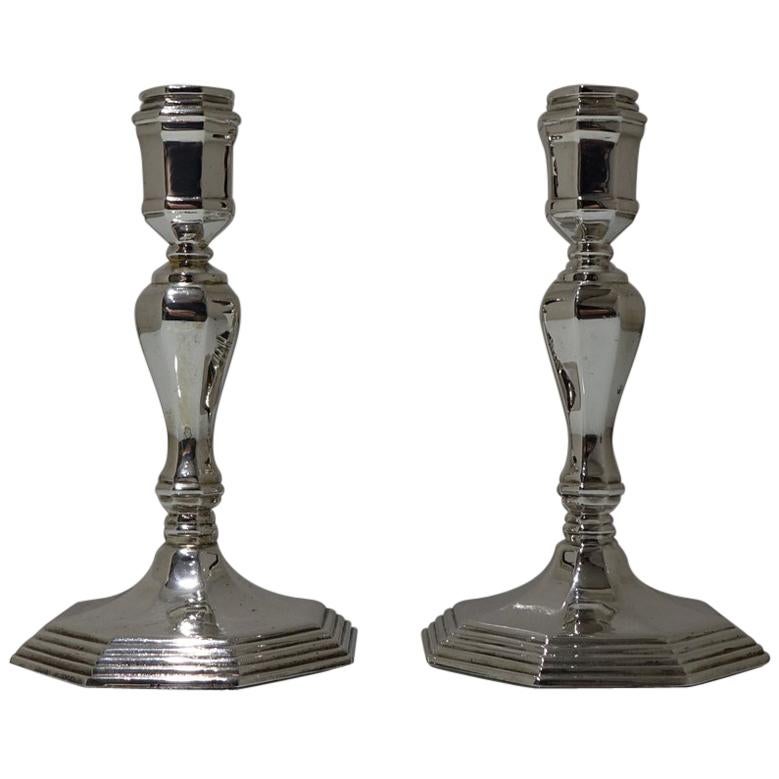 20th Century Modern Sterling Silver Pair Candlesticks, London, 1963 For Sale