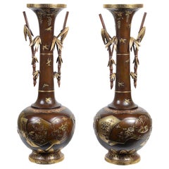 Fine Quality Pair of Miyao Japanese Bronze Vases