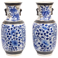 Pair of Chinese 19th Century Blue and White Crackleware Vases / Lamps