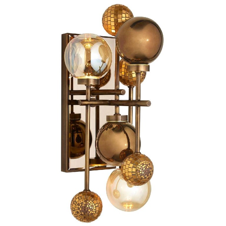 Fantastic Wall Lamp Metal In Darkened Brass Or Brushed Nickel Decorative Spheres