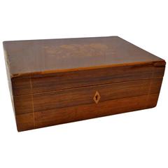 English Mid-19th Century Small Inlaid Rosewood Box