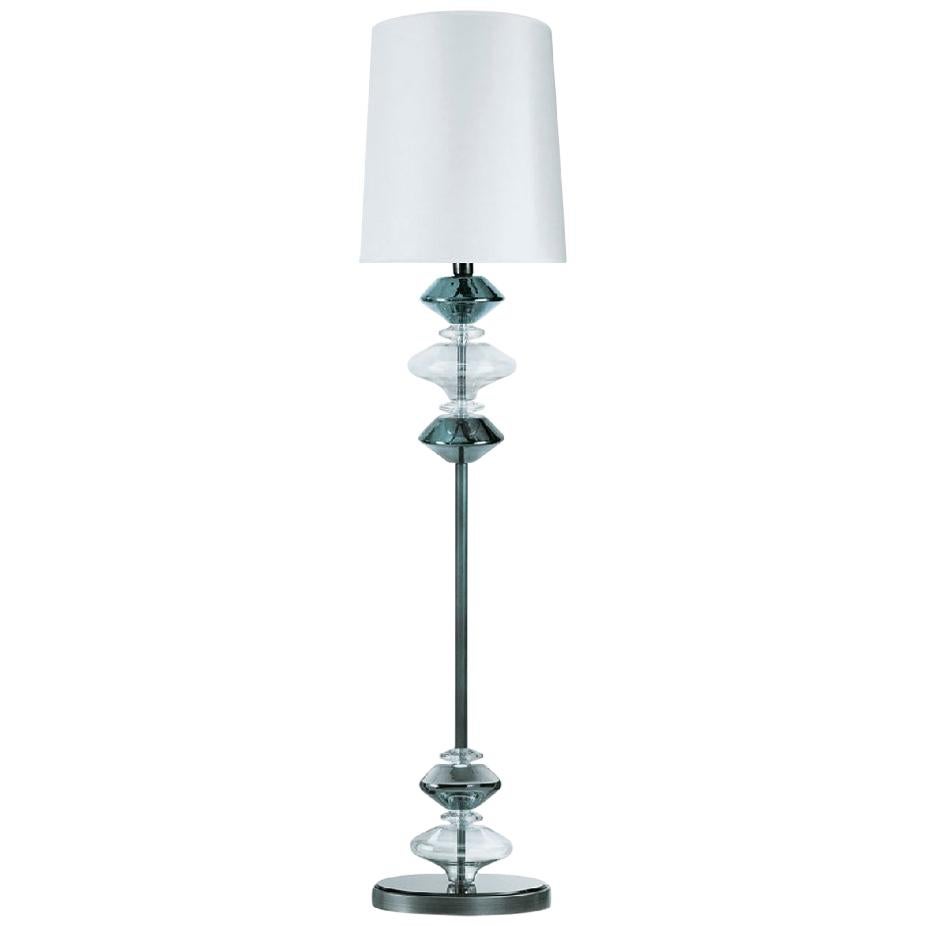 Fantastic Floor Lamp with Bronze Metal Frame Lampshade in Fabric Ivory Color For Sale