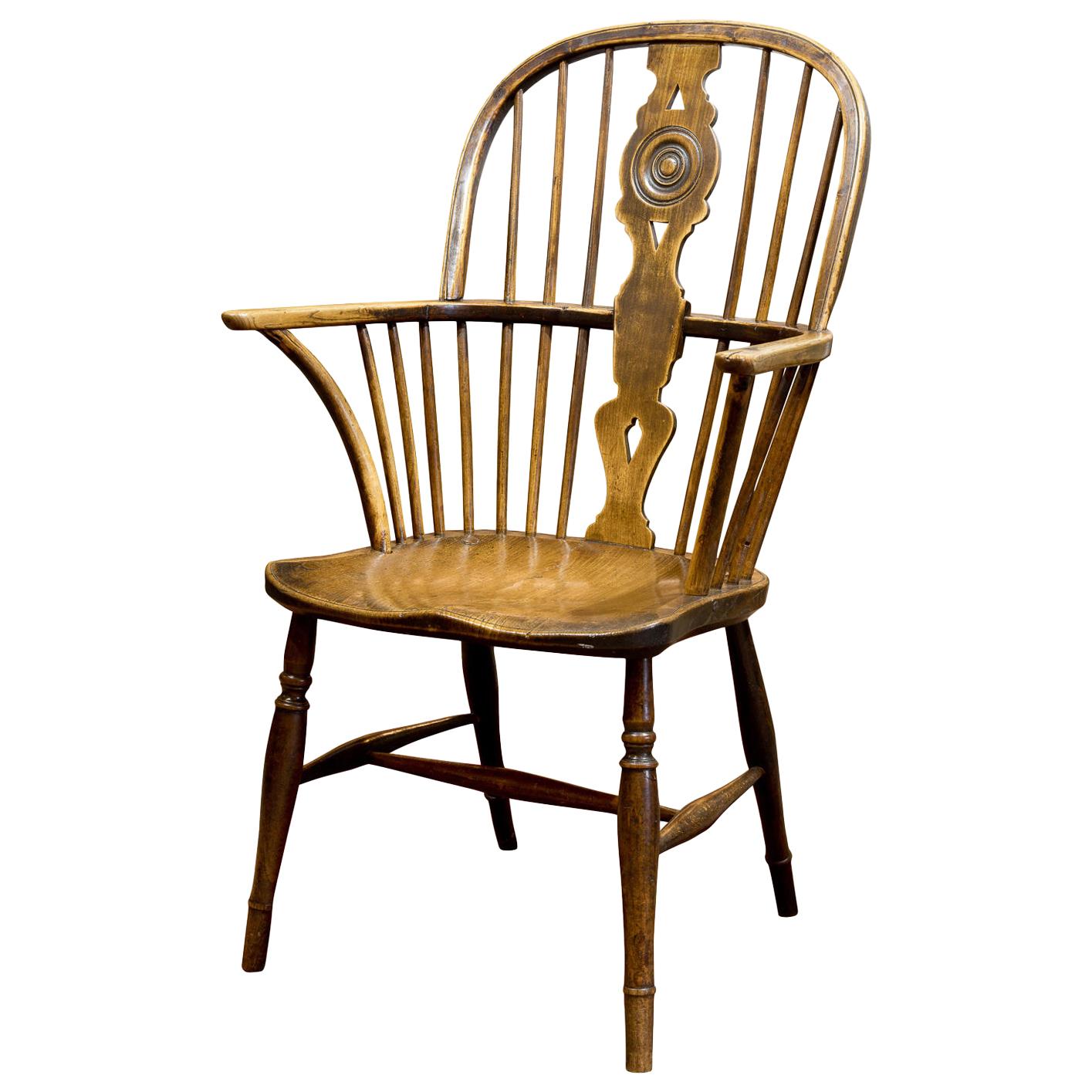 19th Century Draft Back Windsor Chair in Beech, Ash and with an Elm Seat For Sale