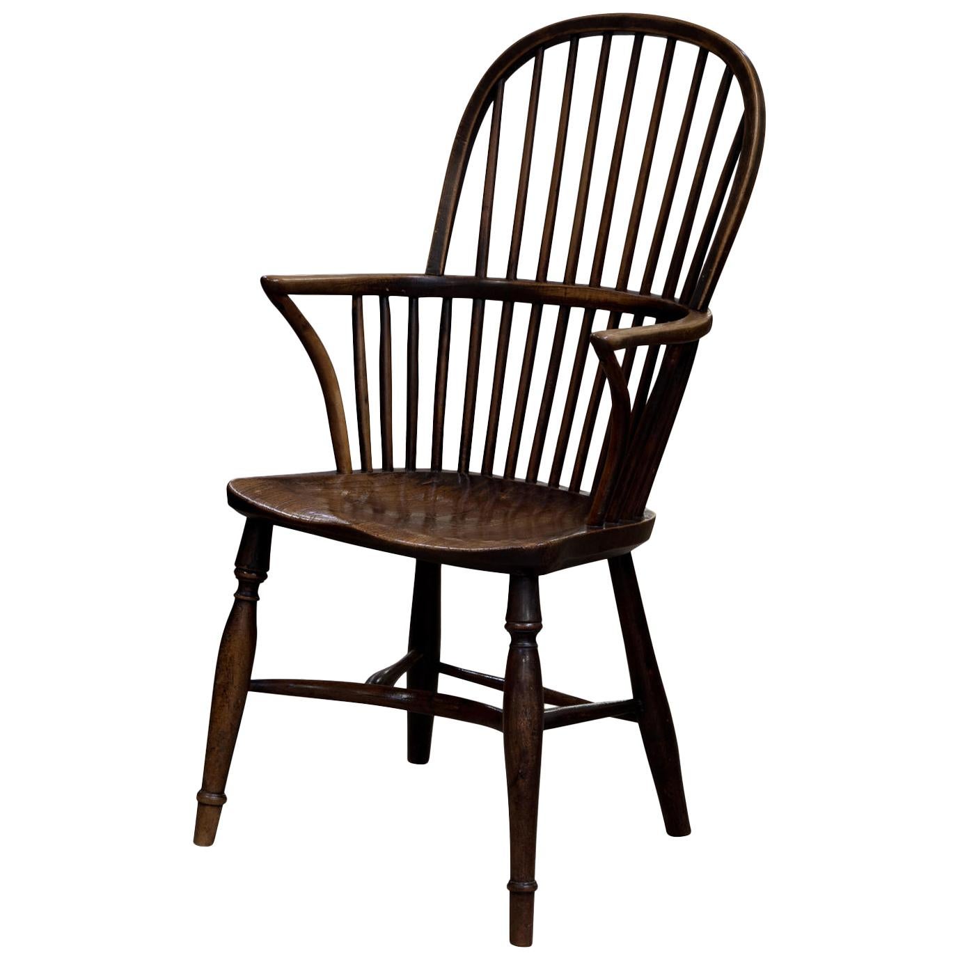 Ash and Elm Hoopstick Back Windsor Chair with Crinoline Stretcher, circa 1830 For Sale
