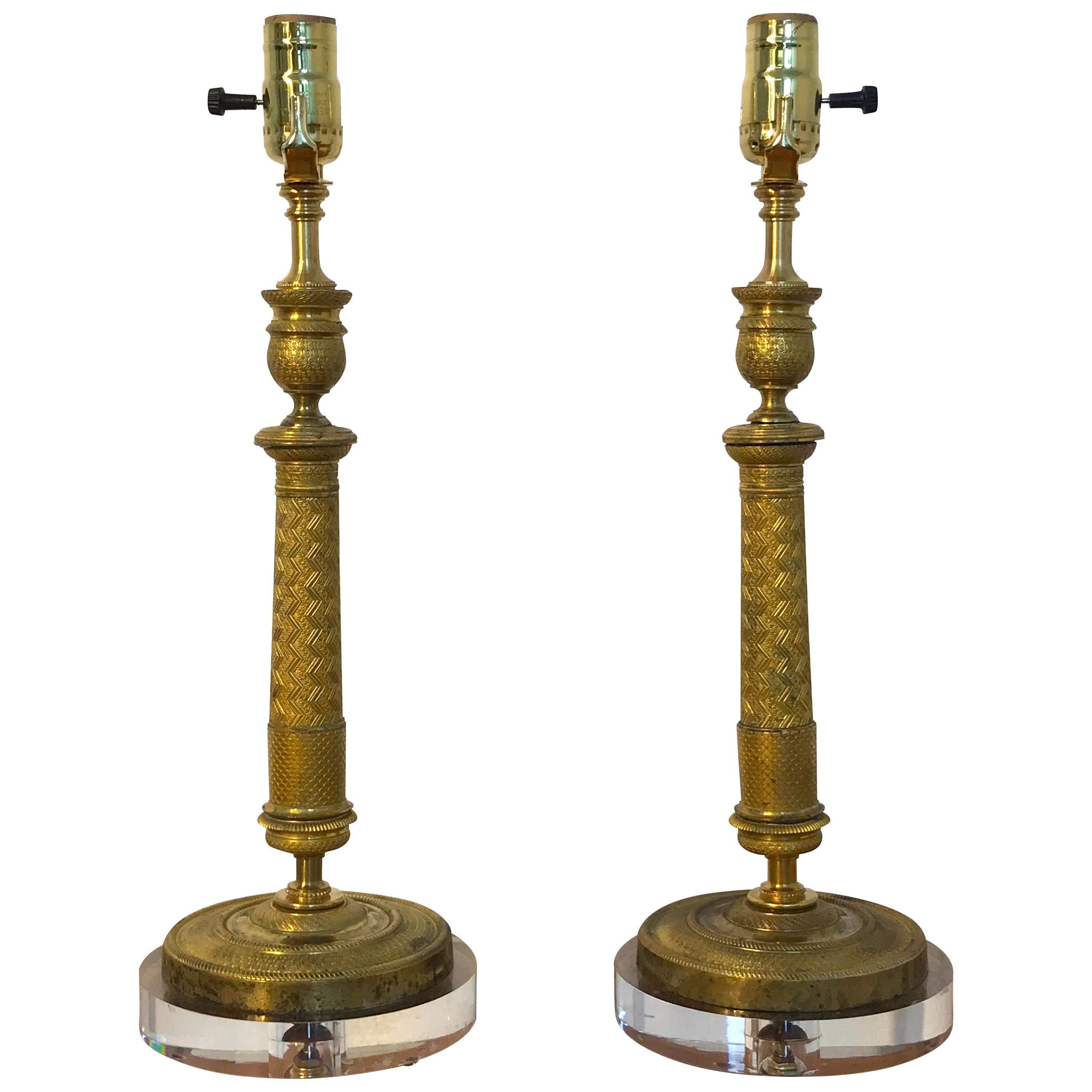 Pair of Charles X Ormolu Candlesticks, Now as Lamps