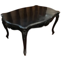 Antique 19th Century French Ebonized Dining Table with Drawers, 1890s